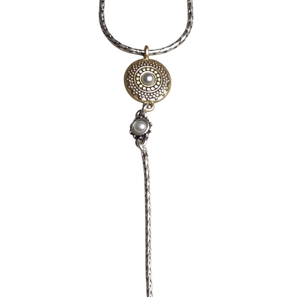 Lucky Brand Two-Tone Delicate Y-Shaped Simulated Pearl Necklace 16" EUC - Picture 7 of 10